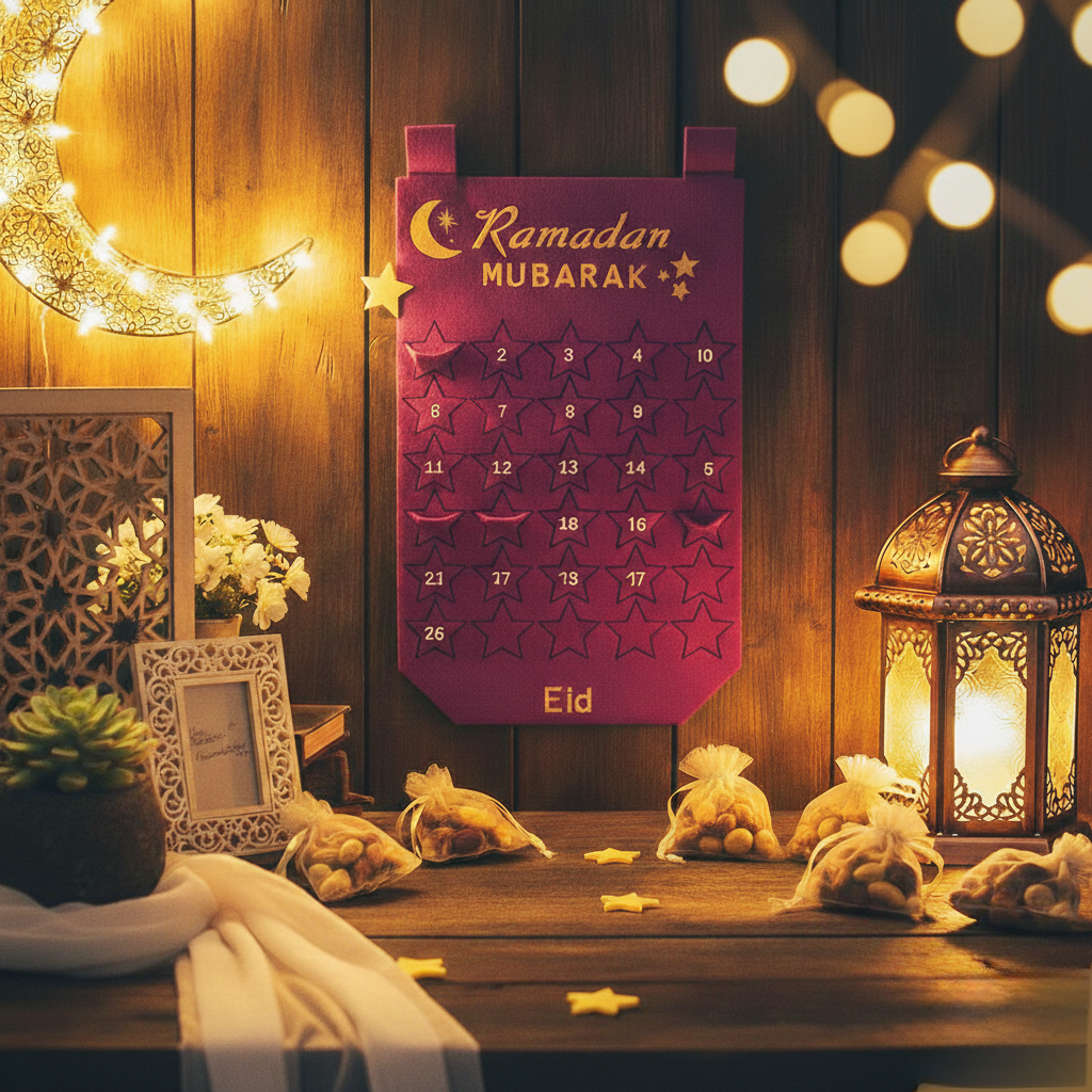 Calendrier Ramadan Enfants – Compte à Rebours Aïd Mubarak en Feutrine
