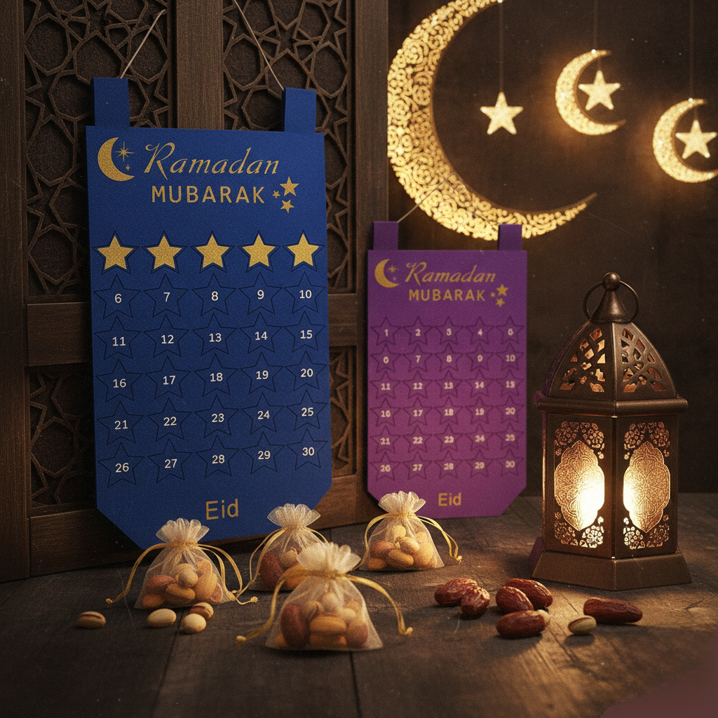 Calendrier Ramadan Enfants – Compte à Rebours Aïd Mubarak en Feutrine