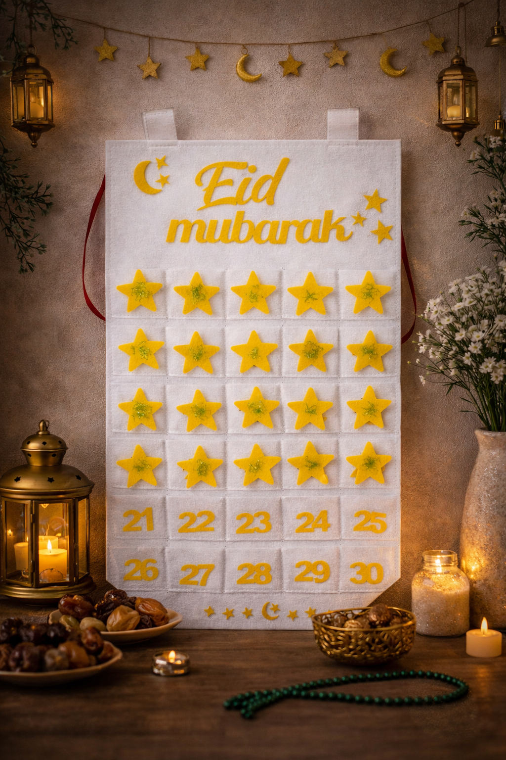 Calendrier Ramadan Enfants en feutrine – Décoration festive pour l’Aïd