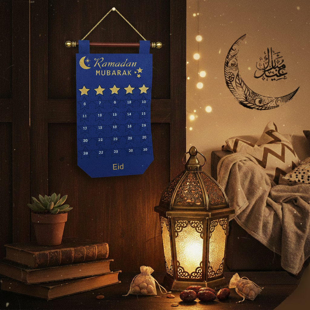 Calendrier Ramadan Enfants – Compte à Rebours Aïd Mubarak en Feutrine